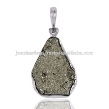 Natural Pyrite Druzy Gemstone 925 Sterling Silver Pendant Jewelry